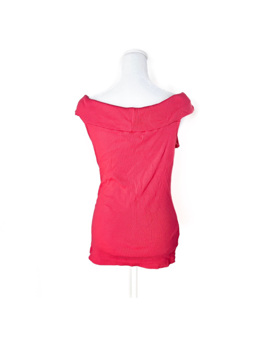 Y2K Pink Off Shoulder Ribbed Knit Top L/XL Barbiecore Coquette Cotton D Ring - Picture 3 of 7